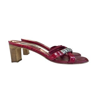 Brighton Taylor Silver‎ Embalishmente Stap Red Leather Sandals Womens Size 6.5M